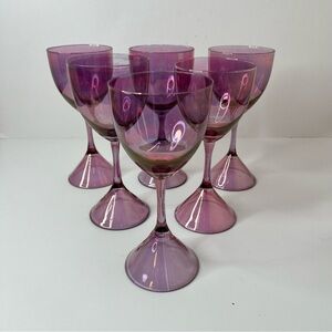 Vintage Amethyst Colored Wine Glasses Set of 6 Pink